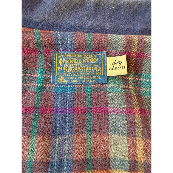Vintage Pendleton Jacket Mens XL Blue Virgin Wool Bomber Flannel Lined 80s Coat - Picture 4 of 12
